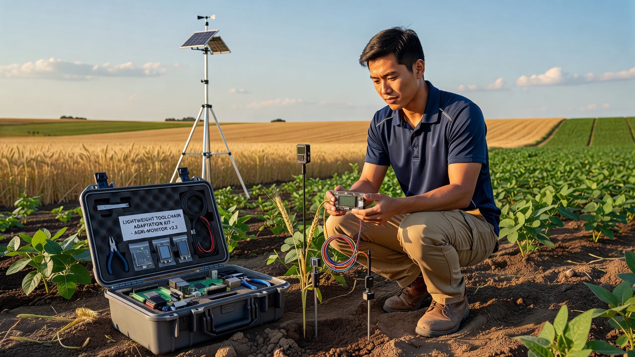 Detailed view of sensor array nodes connected via lightweight toolchain firmware during field calibration